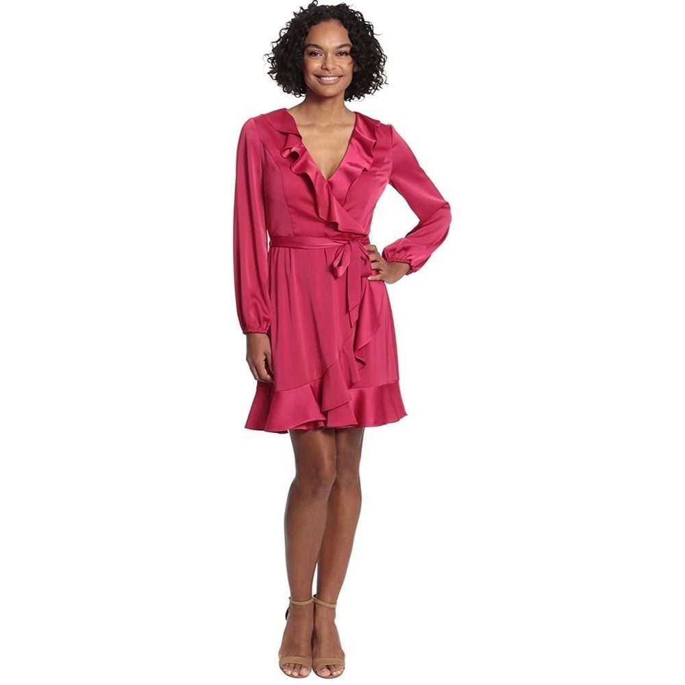 London Times V-neck faux wrap ruffle dress, NWT, size 6p